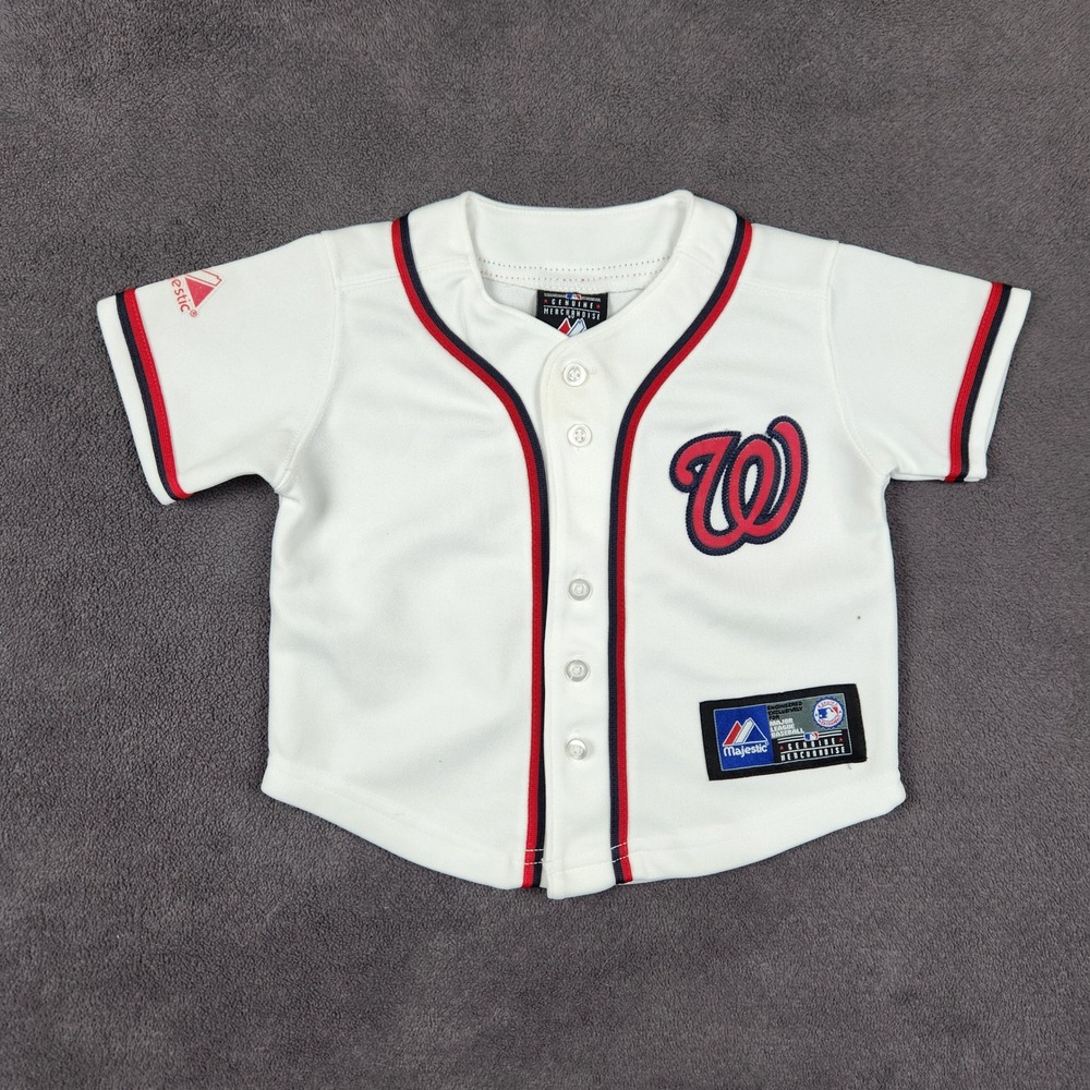 Washington Nationals Majestic Baseball Jersey Kids 12M White Button Up‎ Logo